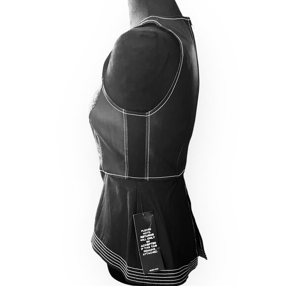 BCBGMAXAZRIA Women's Luella Black Faux Leather Peplum Top Size XXS - NWT - Picture 4 of 16